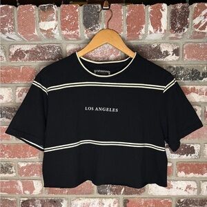 Los Angeles Striped Black/White Short Sleeve Custom Cut Crop Top